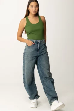 Patrizia Pepe Canotta Basica con Logo LetteringGREEN GARDEN