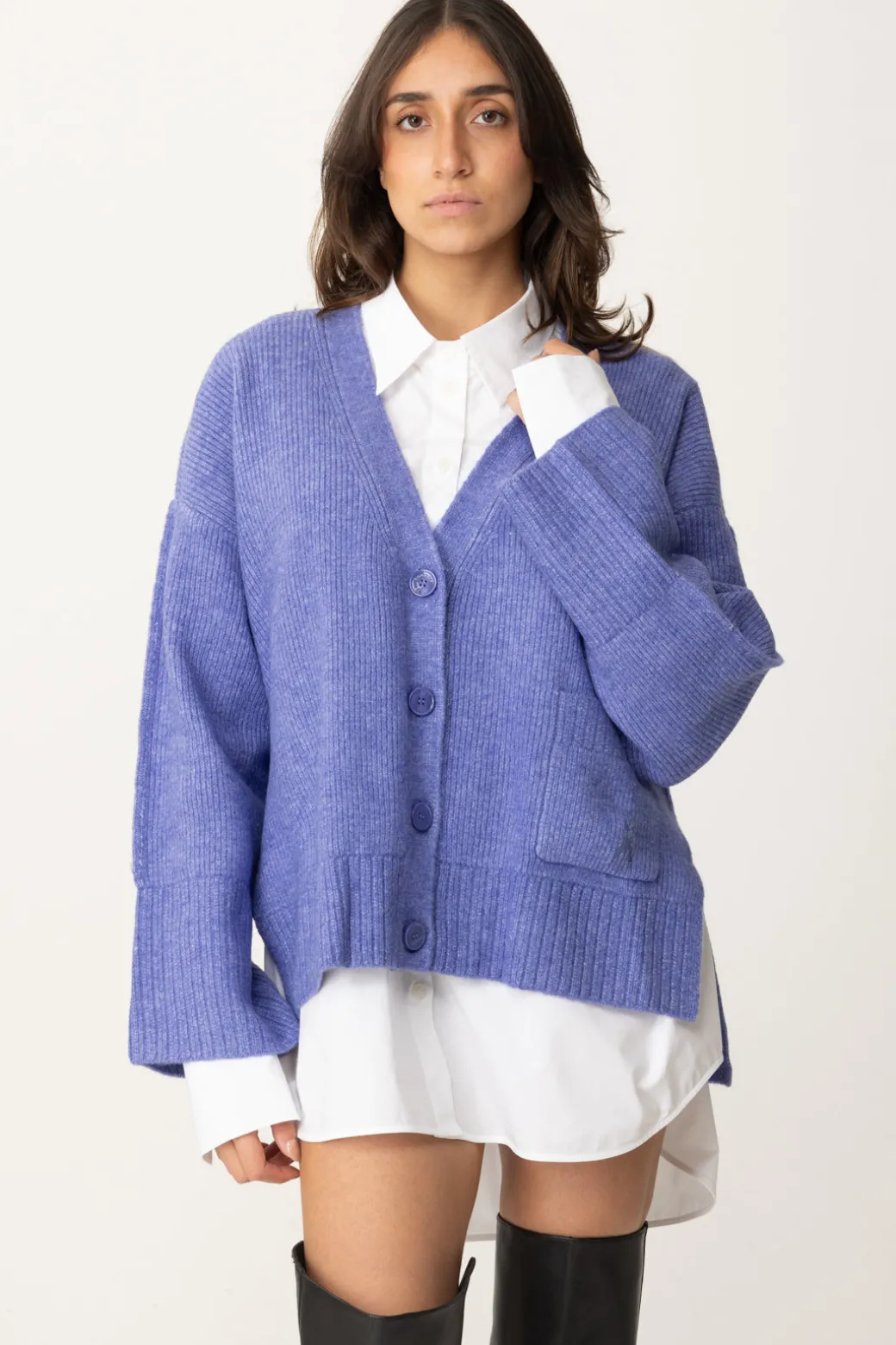 Patrizia Pepe Cardigan Cropped In MagliaBLUE IRIS MELANGE
