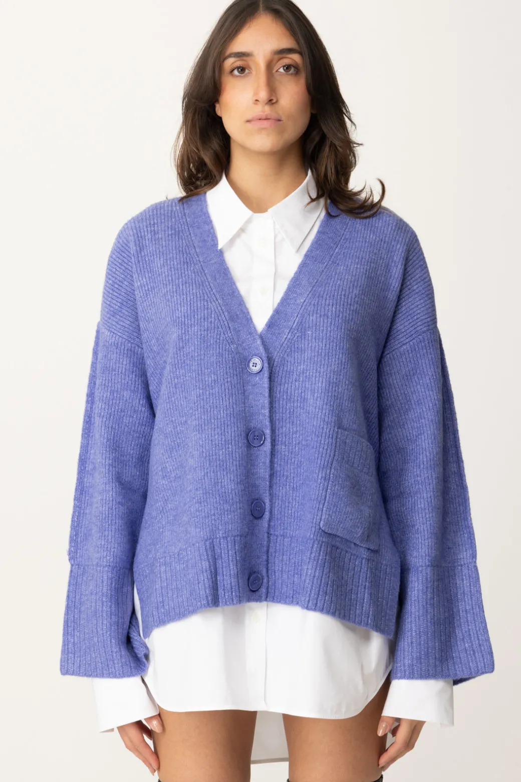 Patrizia Pepe Cardigan Cropped In MagliaBLUE IRIS MELANGE