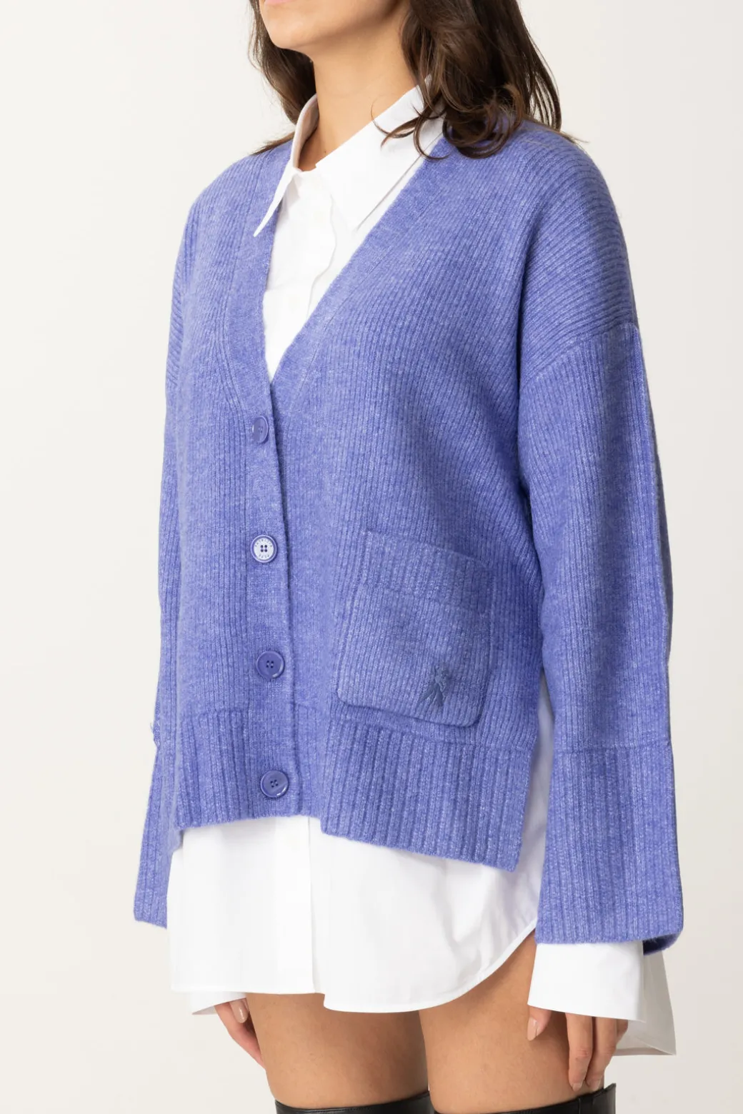 Patrizia Pepe Cardigan Cropped In MagliaBLUE IRIS MELANGE