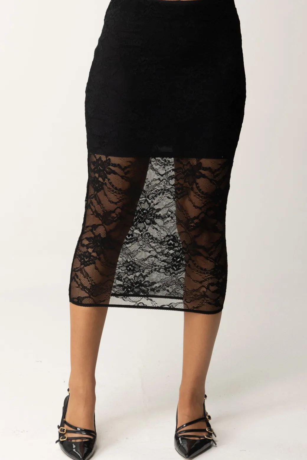 Patrizia Pepe Gonna In Pizzo TrasparenteNERO