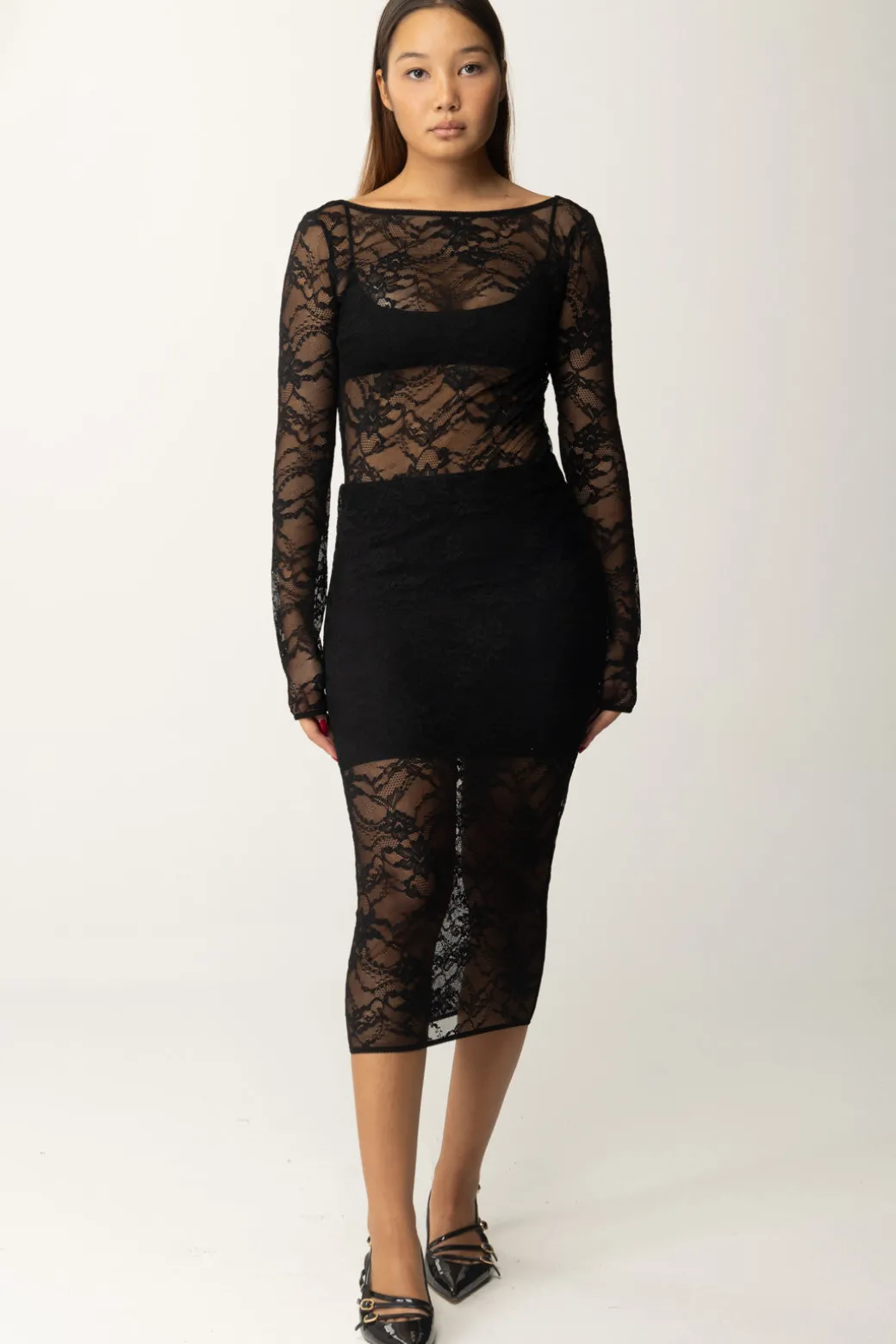 Patrizia Pepe Gonna In Pizzo TrasparenteNERO