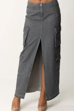 Patrizia Pepe Gonna Lunga Cargo In JeansGRAY DENIM