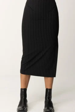 Patrizia Pepe Gonna Midi a Tubino In Tessuto GessatoBLACK STRIPES