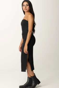 Patrizia Pepe Gonna Midi a Tubino In Tessuto GessatoBLACK STRIPES