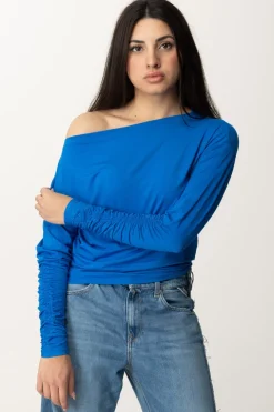 Patrizia Pepe Maglia con Scollo a Barca e ArricciatureBLUE SOUL