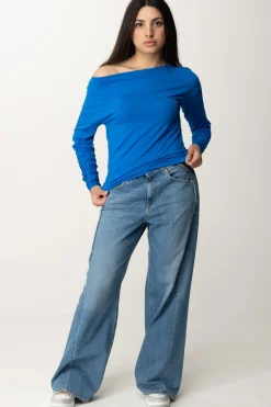 Patrizia Pepe Maglia con Scollo a Barca e ArricciatureBLUE SOUL