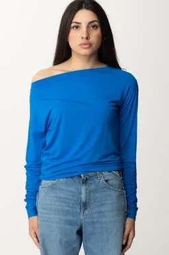 Patrizia Pepe Maglia con Scollo a Barca e ArricciatureBLUE SOUL