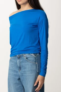Patrizia Pepe Maglia con Scollo a Barca e ArricciatureBLUE SOUL