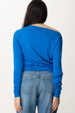 Patrizia Pepe Maglia con Scollo a Barca e ArricciatureBLUE SOUL