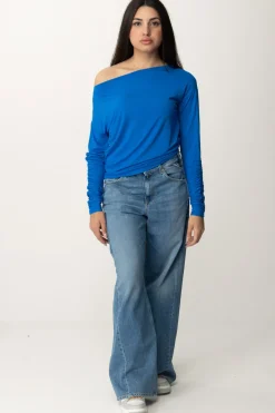 Patrizia Pepe Maglia con Scollo a Barca e ArricciatureBLUE SOUL