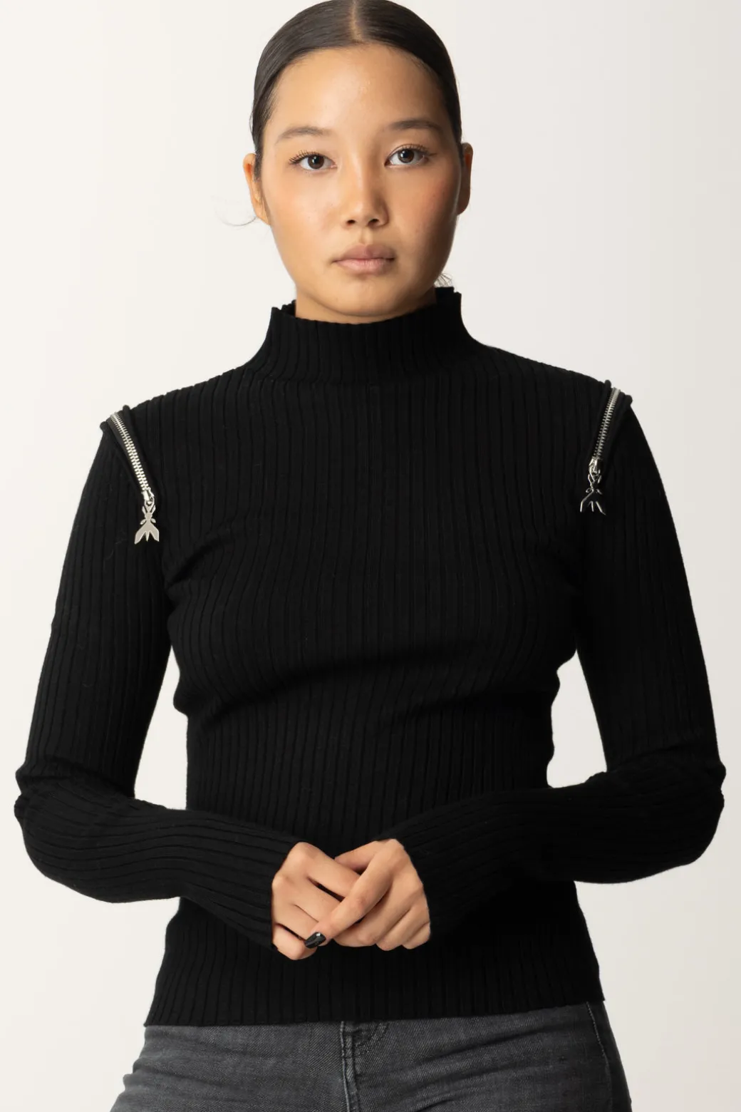 Patrizia Pepe Maglia con Doppia Zip FlyNERO