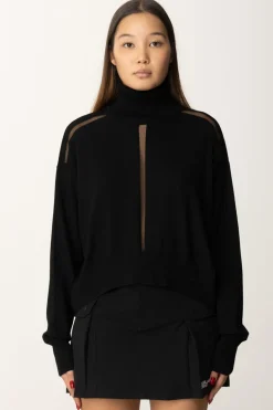 Patrizia Pepe Maglia Dolcevita con Inserti In NylonNERO