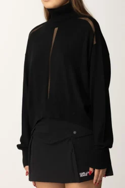 Patrizia Pepe Maglia Dolcevita con Inserti In NylonNERO