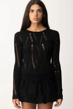 Patrizia Pepe Maglia Trasparente con Dettagli Cut-outNERO