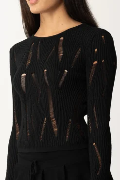 Patrizia Pepe Maglia Trasparente con Dettagli Cut-outNERO