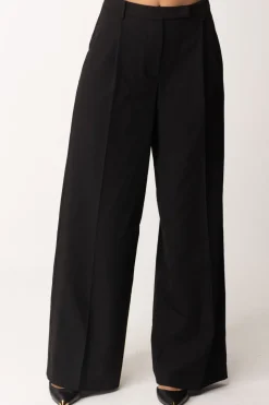 Patrizia Pepe Pantaloni Wide Leg con Pieghe In ViscosaNERO