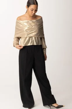 Patrizia Pepe Pantaloni Wide Leg con Pieghe In ViscosaNERO