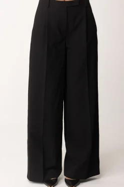 Patrizia Pepe Pantaloni Wide Leg con Pieghe In ViscosaNERO