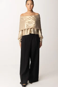 Patrizia Pepe Pantaloni Wide Leg con Pieghe In ViscosaNERO