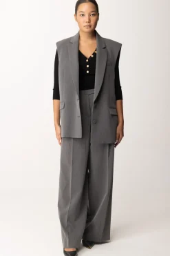 Patrizia Pepe Pantaloni Wide Leg con Pieghe In ViscosaGRAY MELANGE