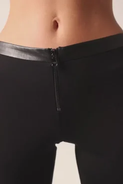 Patrizia Pepe Pantaloni a Zampa con Vita In PelleNERO