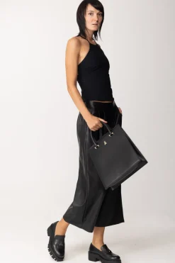 Patrizia Pepe Pantaloni Crop Effetto PelleNERO