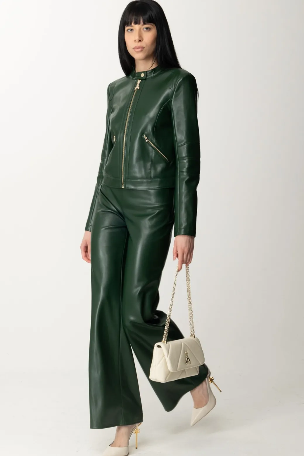 Patrizia Pepe Pantaloni Palazzo In Pelle LucidaTUSCANY GREEN