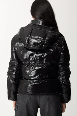 Patrizia Pepe Piumino a Collo Alto In Nylon LucidoNERO