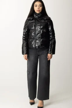 Patrizia Pepe Piumino a Collo Alto In Nylon LucidoNERO