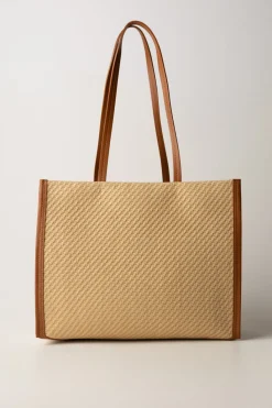 Patrizia Pepe Shopper Bag IntrecciataNATURAL/CUOIO