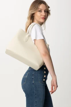 Patrizia Pepe Shopping Bag In Pelle MartellataOFF WHITE