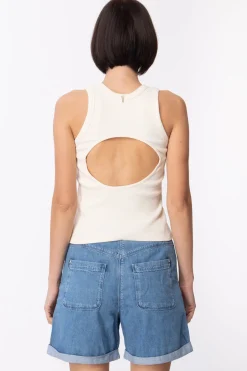 Patrizia Pepe Top a Costine con Scollatura Sul RetroLINEN WHITE