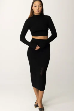 Patrizia Pepe Top Crop a Maniche LungheNERO