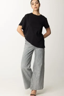 Patrizia Pepe T-shirt Asimmetrica con PiercingNERO