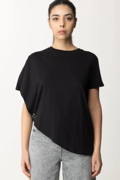 Patrizia Pepe T-shirt Asimmetrica con PiercingNERO