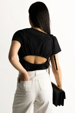 Patrizia Pepe T-shirt con Scollo Su Retro e Logo In StrassNERO