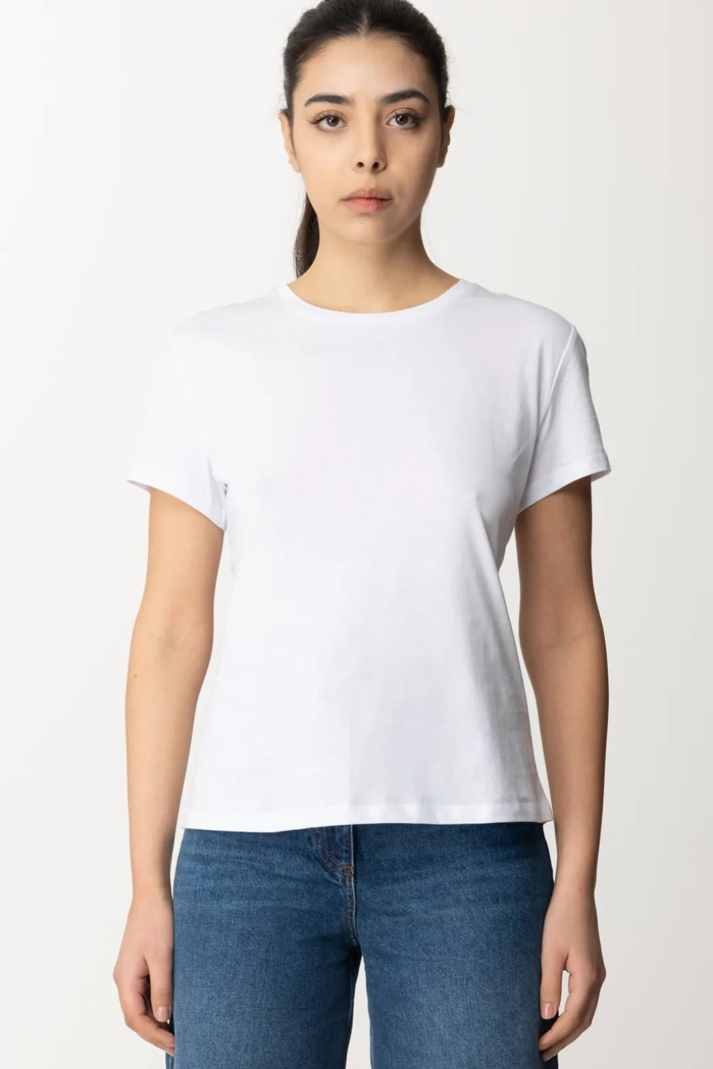 Patrizia Pepe T-shirt con Scollo Su Retro e Logo In StrassBIANCO OTTICO