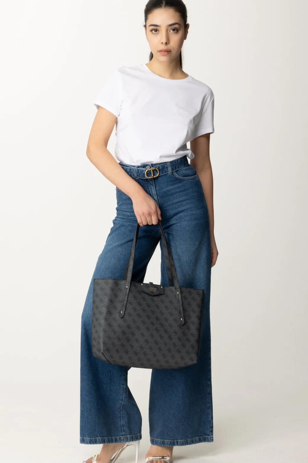 Patrizia Pepe T-shirt con Scollo Su Retro e Logo In StrassBIANCO OTTICO