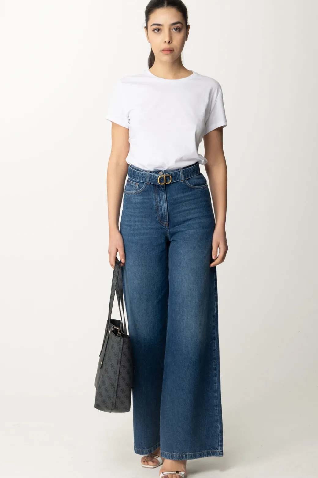 Patrizia Pepe T-shirt con Scollo Su Retro e Logo In StrassBIANCO OTTICO