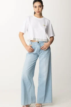 Patrizia Pepe T-shirt Cropped con Borchiette e LogoBIANCO OTTICO