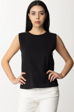 Patrizia Pepe T-shirt Smanicata con Dettaglio PiercingsNERO