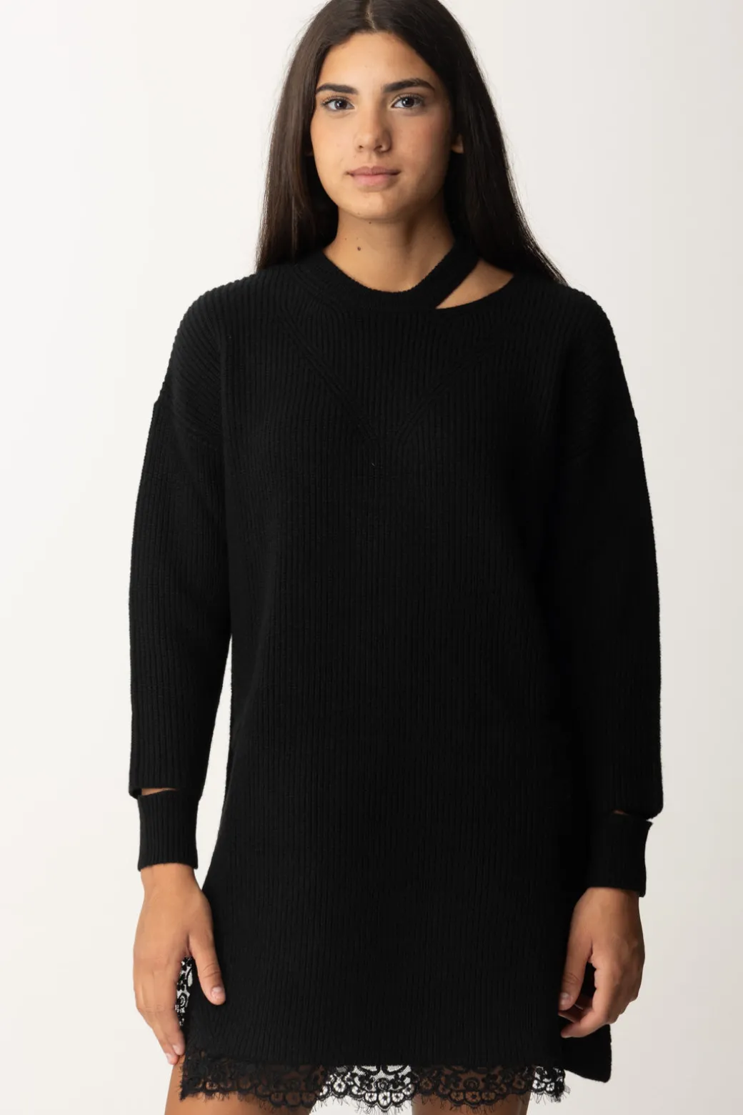 Pinko Abito In Maglia con Cut-out e PizzoNERO LIMOUSINE