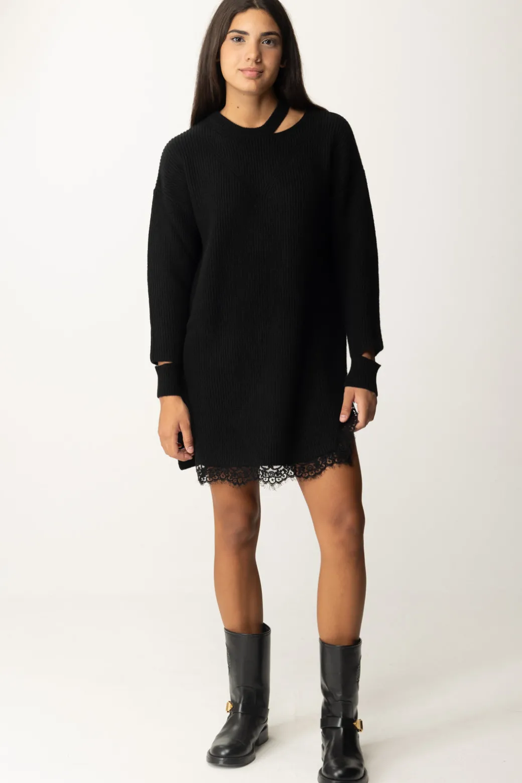 Pinko Abito In Maglia con Cut-out e PizzoNERO LIMOUSINE