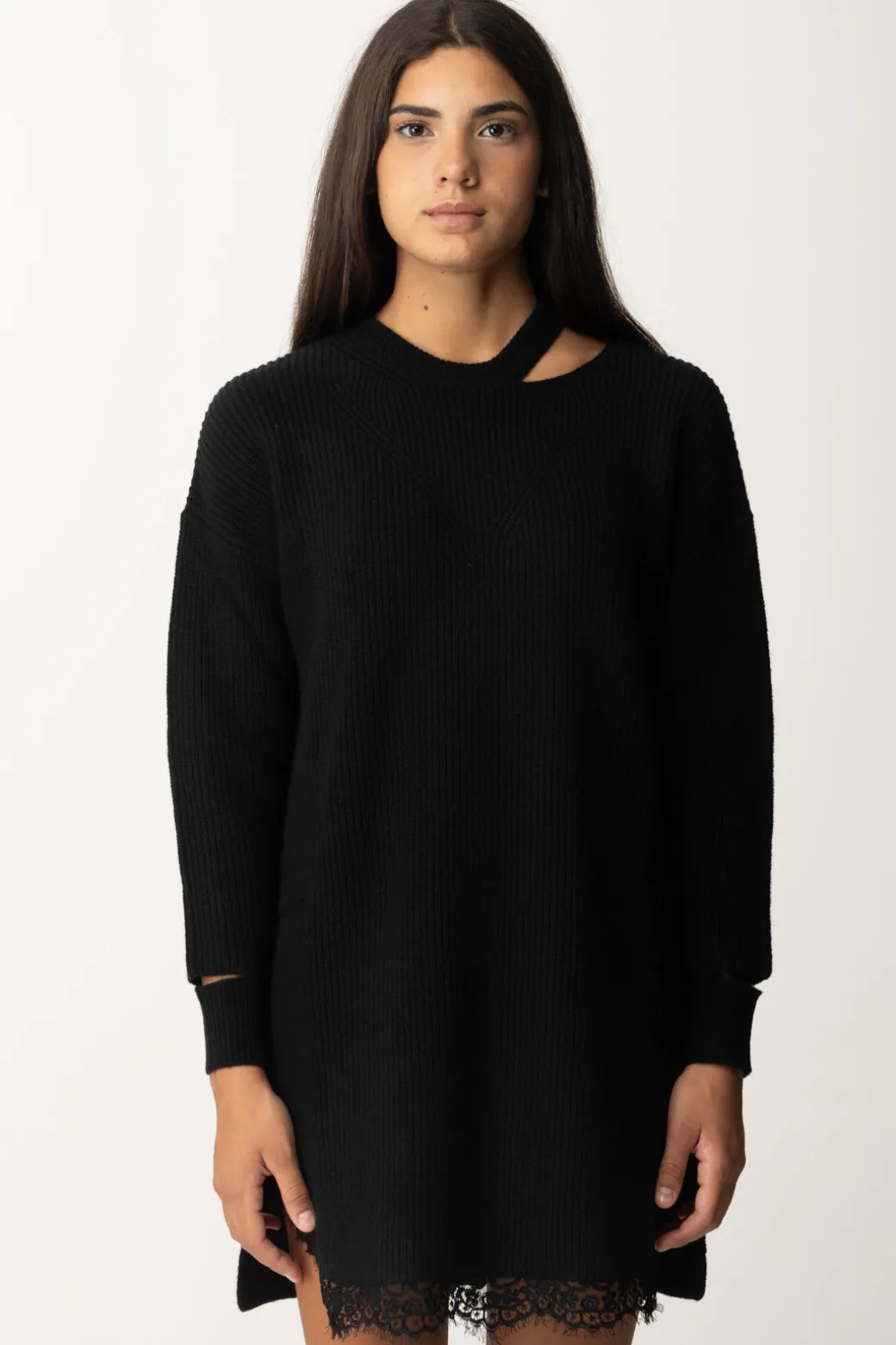 Pinko Abito In Maglia con Cut-out e PizzoNERO LIMOUSINE