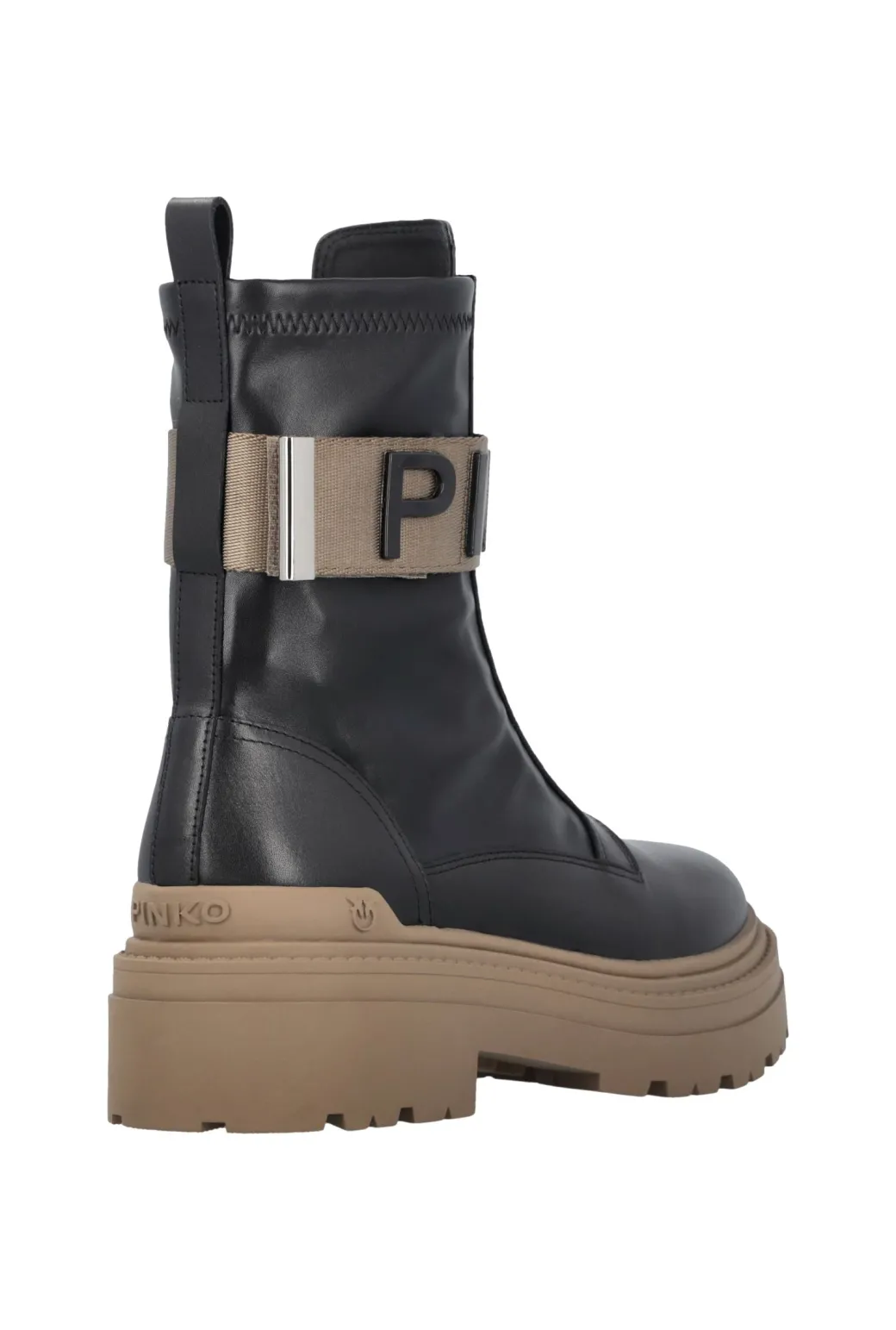 Pinko Anfibi In Pelle con Nastro LogatoBLACK