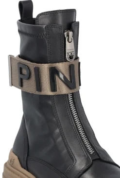 Pinko Anfibi In Pelle con Nastro LogatoBLACK