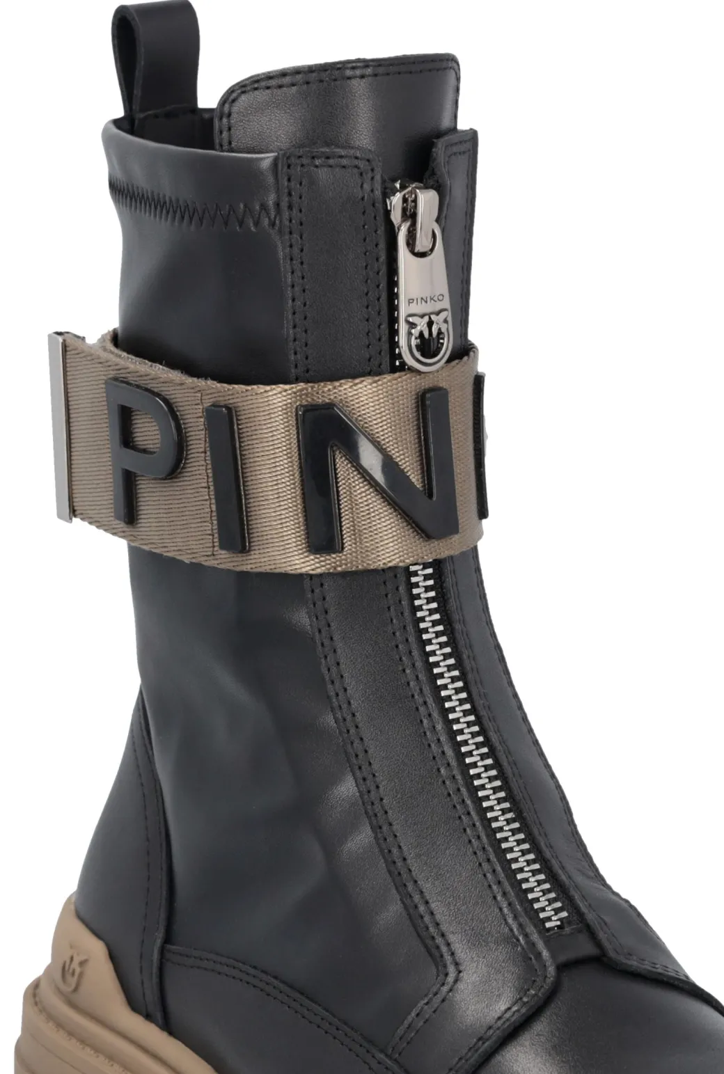 Pinko Anfibi In Pelle con Nastro LogatoBLACK