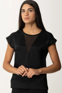 Pinko Blusa In Satin con Inserto In GeorgetteNERO LIMOUSINE