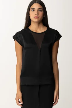 Pinko Blusa In Satin con Inserto In GeorgetteNERO LIMOUSINE